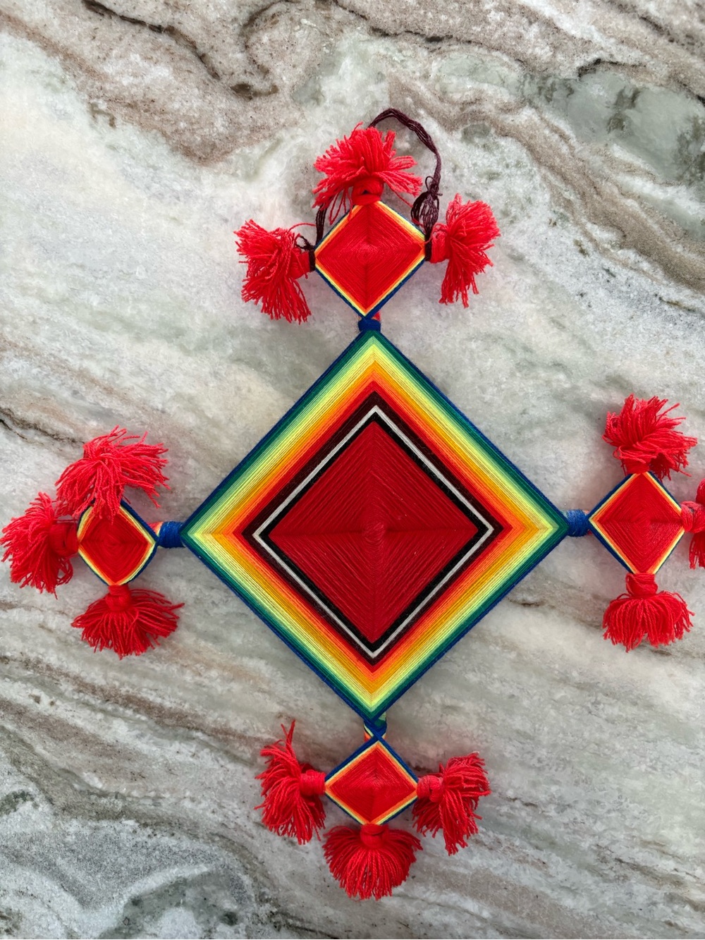 Source Unknown Red and Rainbow Diamond Wall Hanging